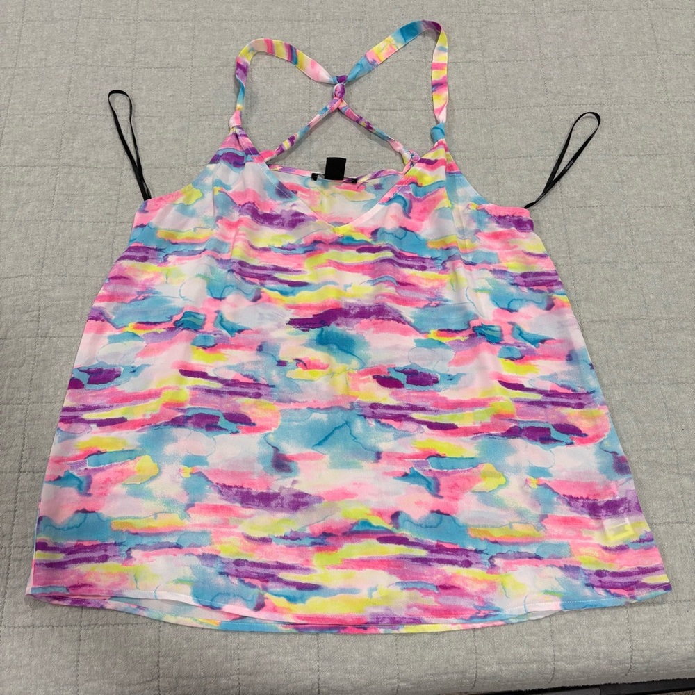 Forever 21 Multicolor Twist Back‎ Tank Size Large Pink Purple Blue